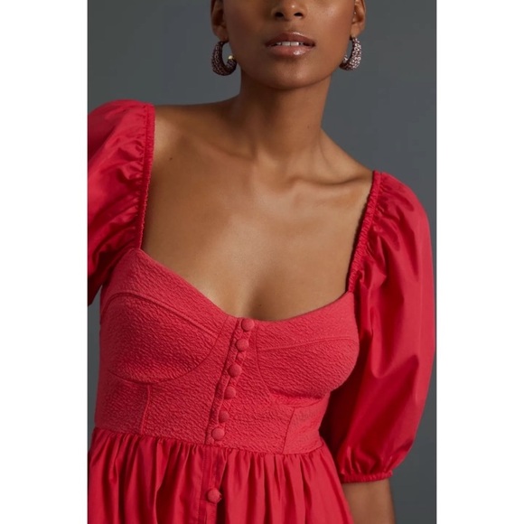 Anthropologie x Maeve Red Puff Sleeve Mini Dress - Picture 2 of 4